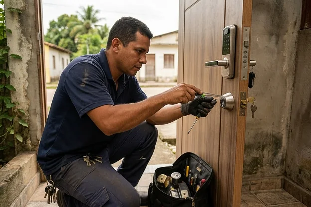 Fechaduras modernas instaladas em portas seguras em Breves.