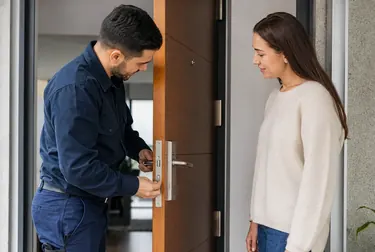 Profissional chaveiro usando ferramentas para abrir uma porta em Breves.